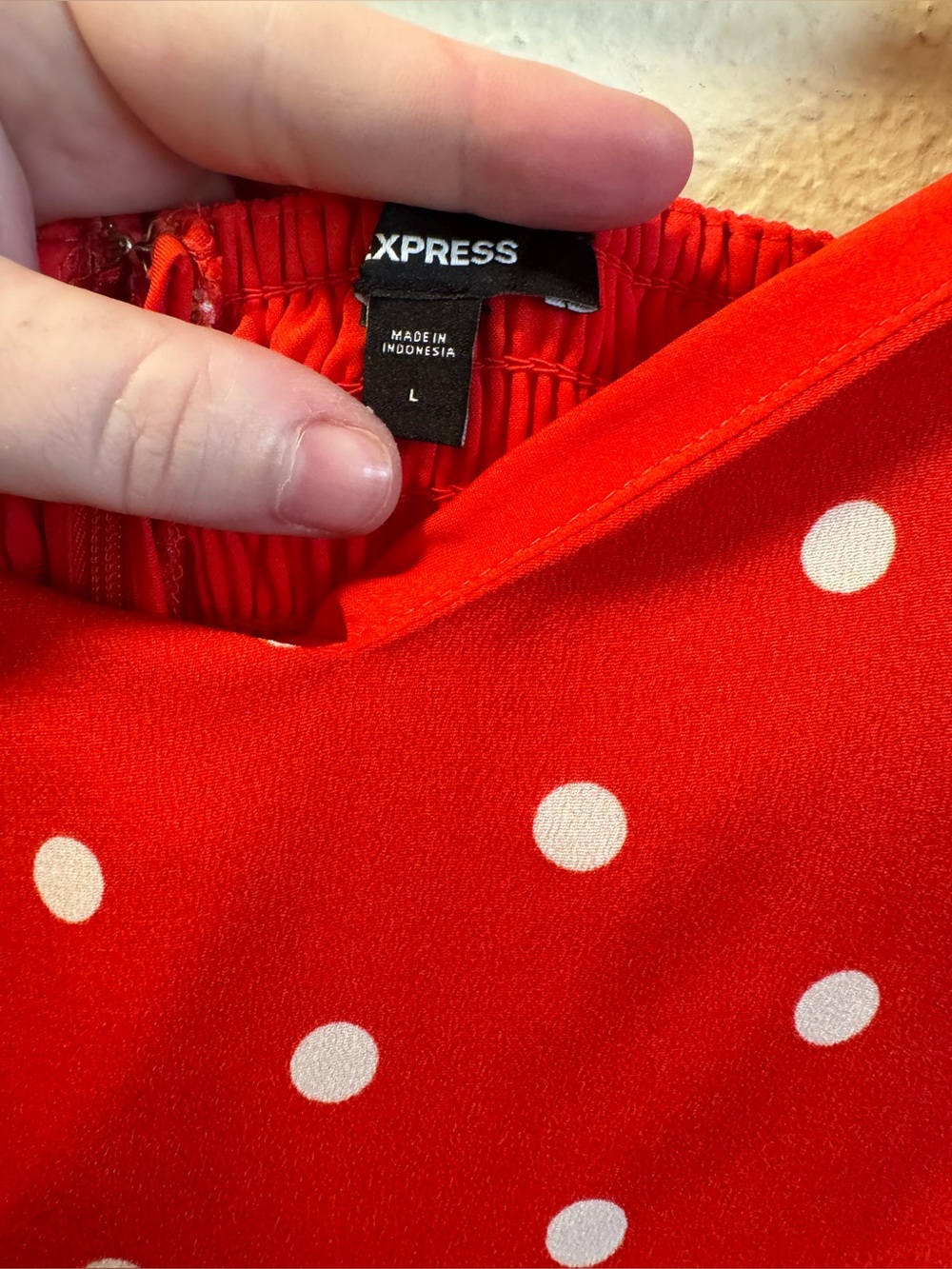 Express Red Polka Dot Midi Dress with Puff Sleeves - Picture 3 of 3